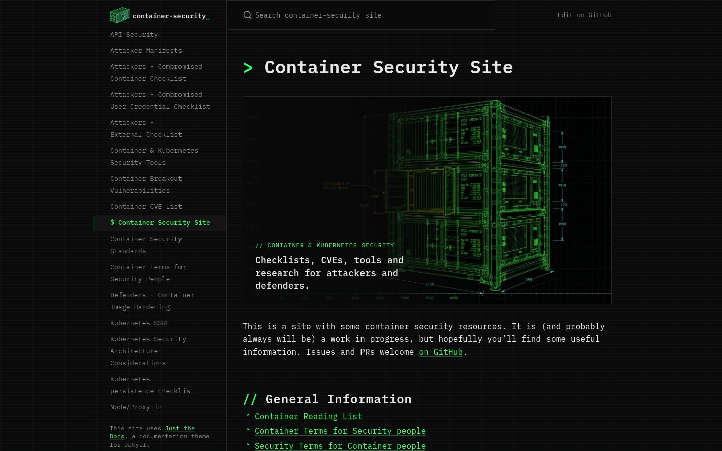Container Security Site homepage